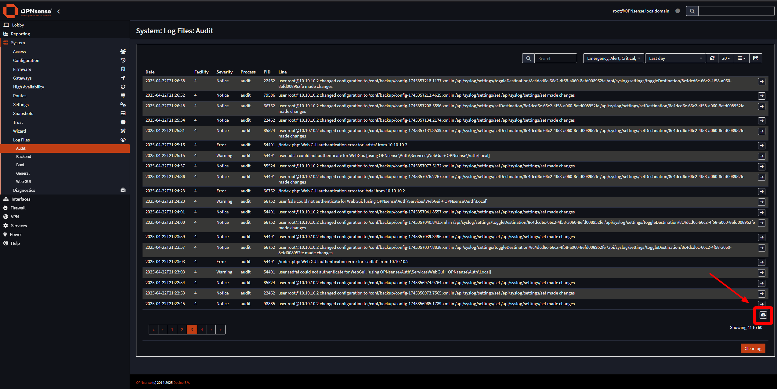 Audit logs in the GUI